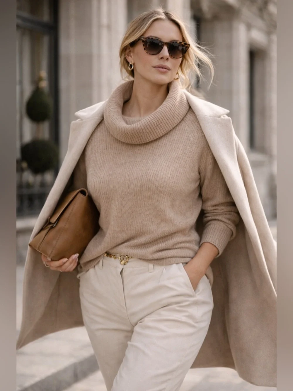 TAHARI Merino Wool Blend Cowl Neck Sweater Sz L Beige Tan Ribbed Cozy Luxe Knit - Picture 15 of 15